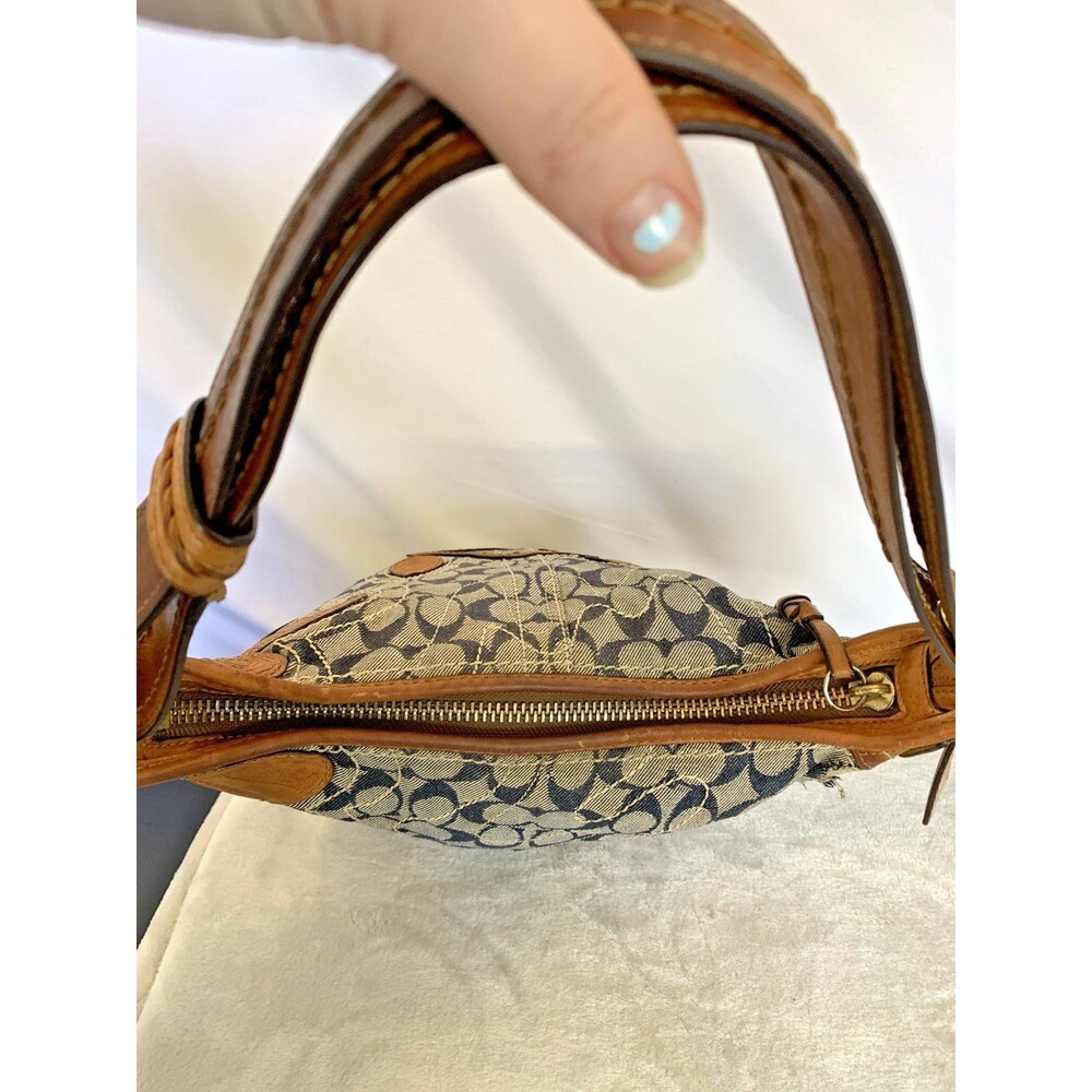 COACH Bleecker Denim 11781 Vachetta Leather Floral Applique Duffle Bag RARE - Picture 4 of 17